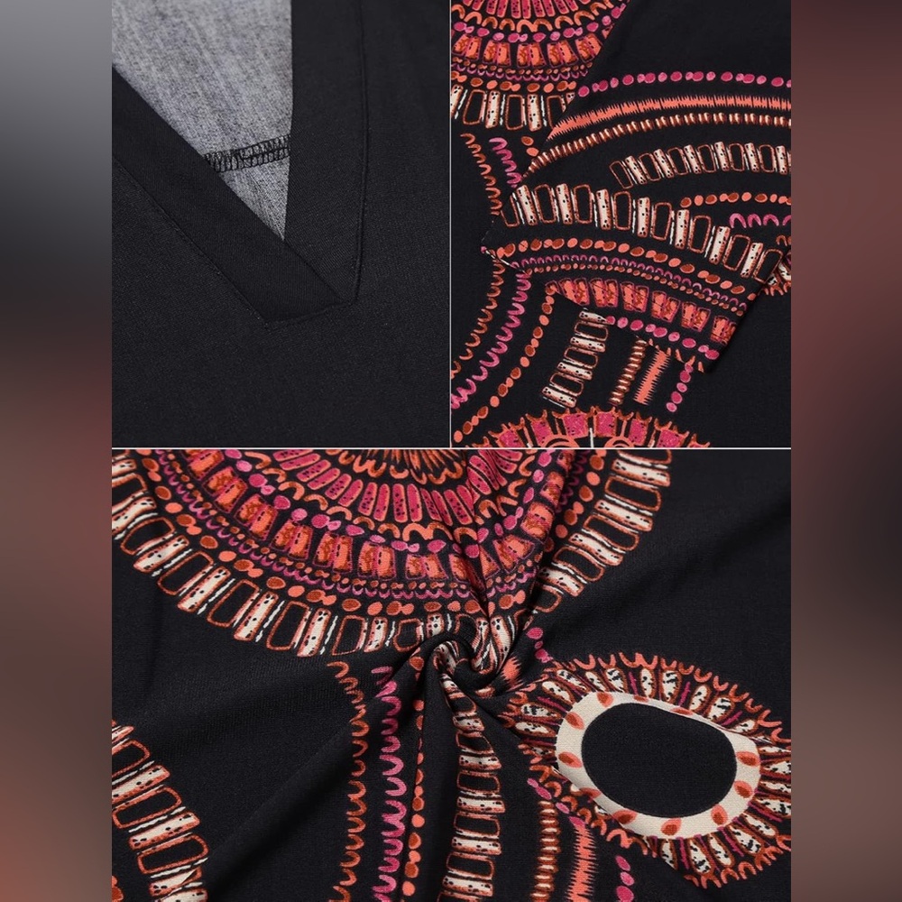 🍓$5 Pick!🍓BAISHENGGT 3/4 Sleeve Floral Printed Notch V Neck Blouses Tunic Blouse - Picture 4 of 5